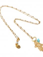 mbPFatimaBibaAmazLongGP (Long Gold Plated Necklace with Fatima Hand and Amazonite on Biba Chain)