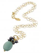 mbN135GP_Avent (Long Gold Plated Necklace with Aventurine and Pearls)