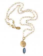 mbN164GP (Long Gold Plated Hammered Disk Gemstone Necklace)