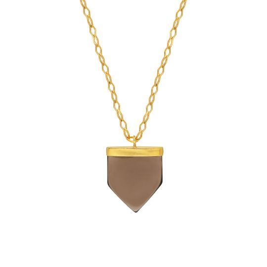 Smokey Quartz Temple Pendant with Diamond Cut 22ct Gold Plated Chain