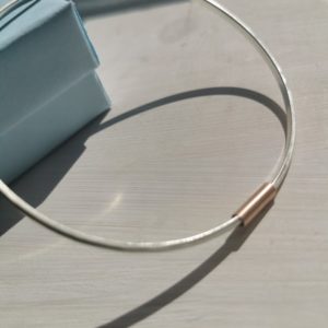 Sterling Silver Bangle with Rose Gold Sliding Bead