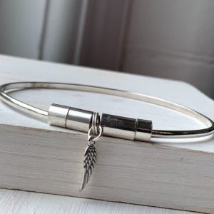 Silver Charm Bangle with Sliding Beads & Angel Wing Charm
