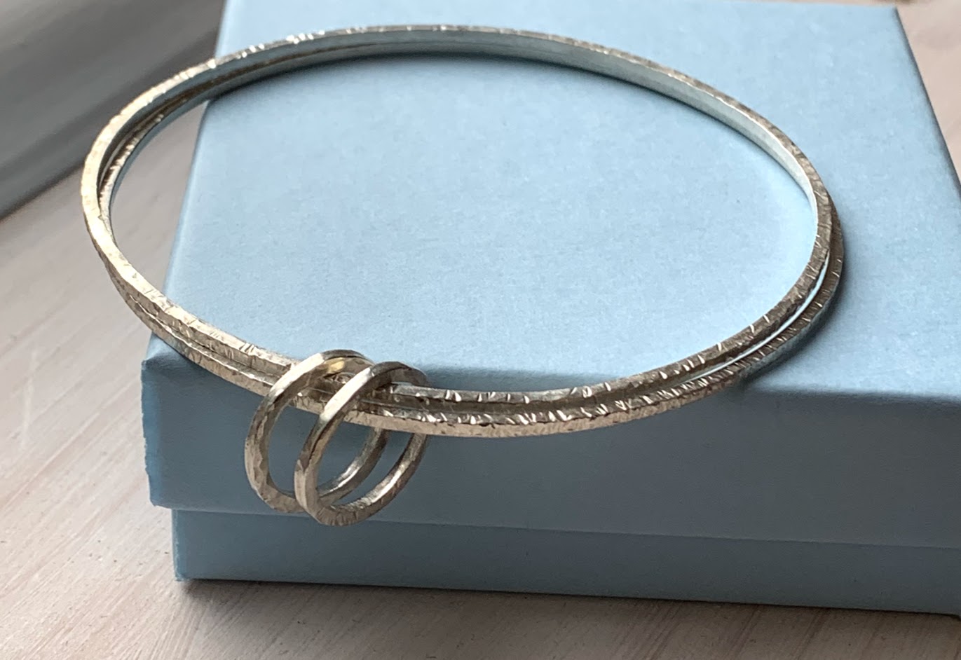 Sterling Silver Linked Textured Double Bangle