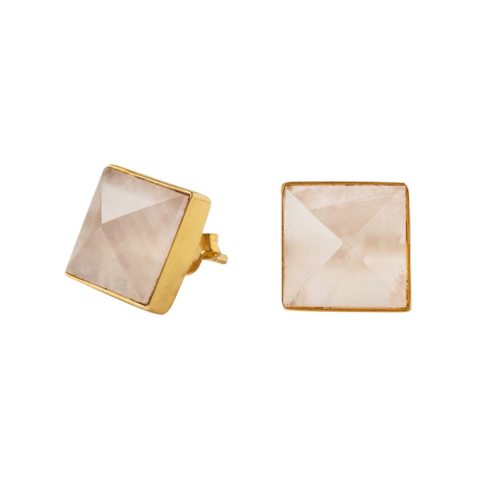 Pyramid Rose Quartz Earrings