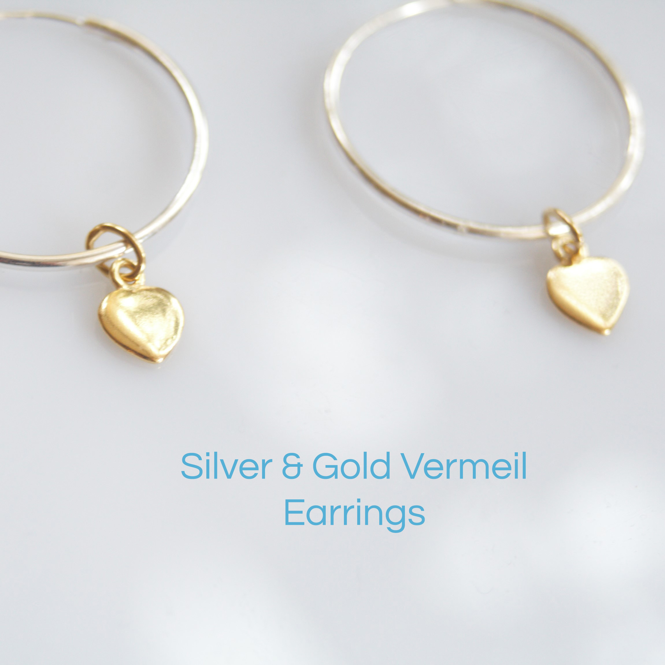 Silver Earrings with Gold Vermeil Hearts - Image 4