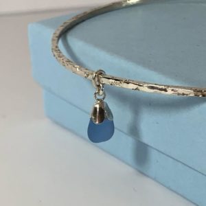 Sterling Silver Textured Seaglass Bangle