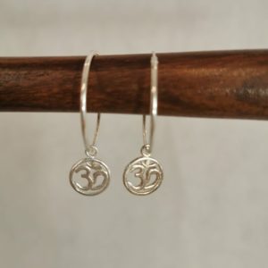Silver Hoop Earrings with Om Charms