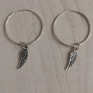 Silver Hoop Earrings with Angel Wing Charms