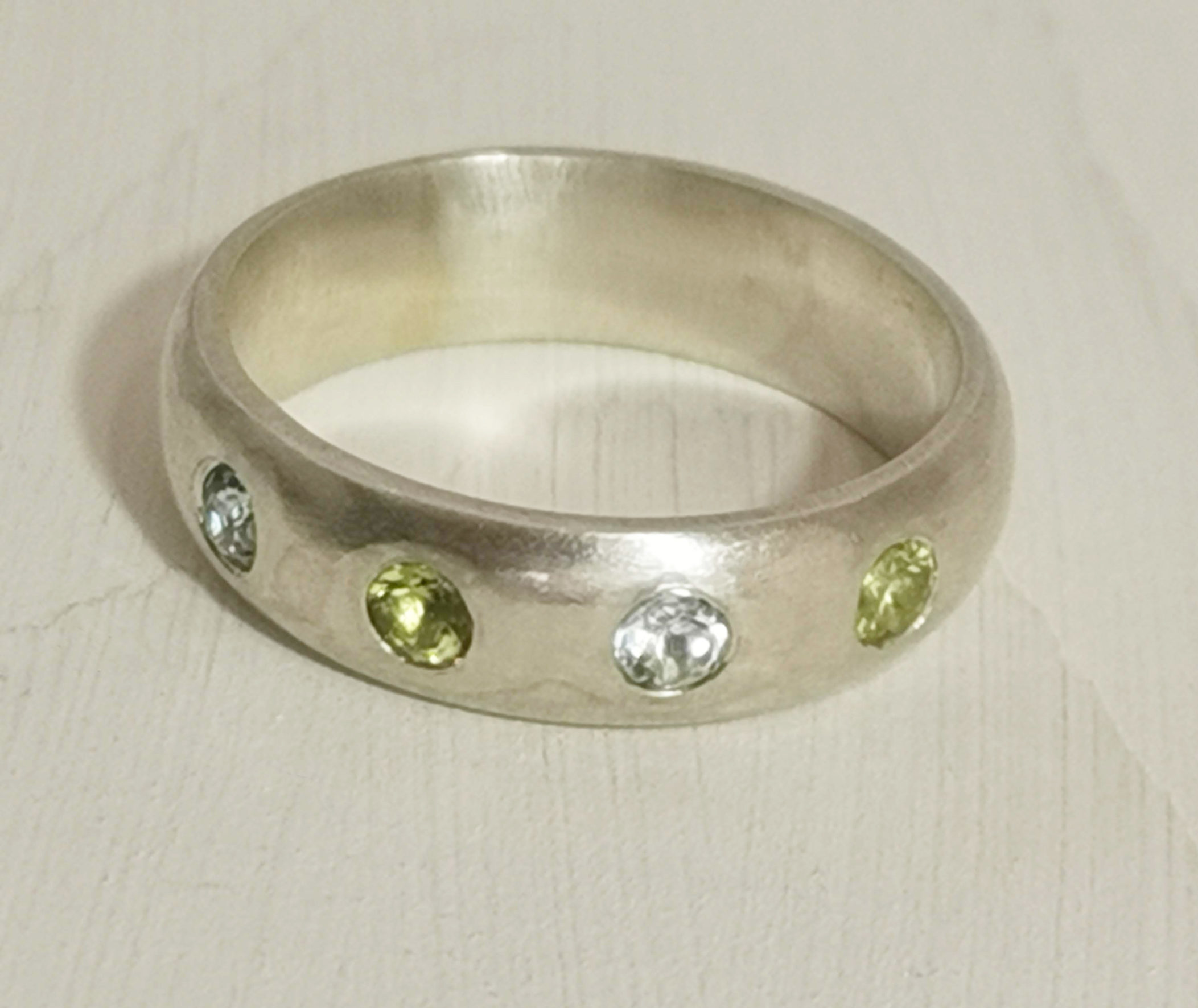 Chunky Sterling Silver Ring with Flush Set Gemstones - Image 3