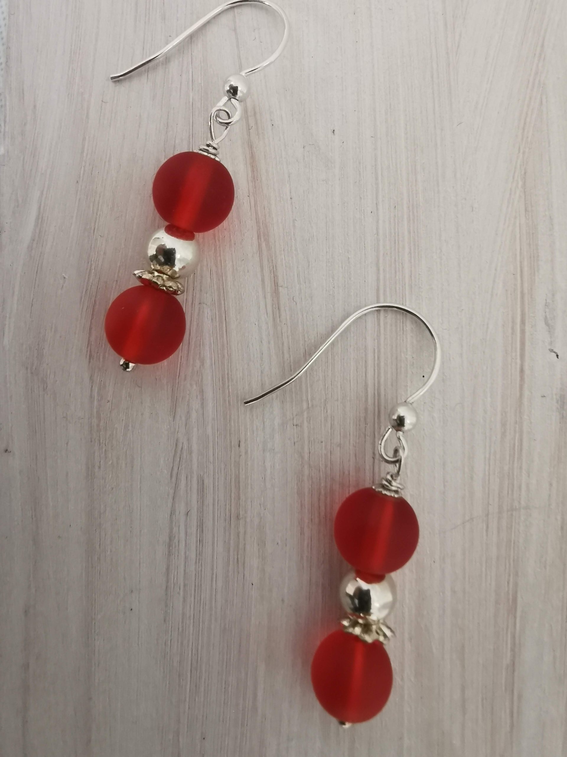 Boho Silver & Seaglass Dangling Earrings - Image 3