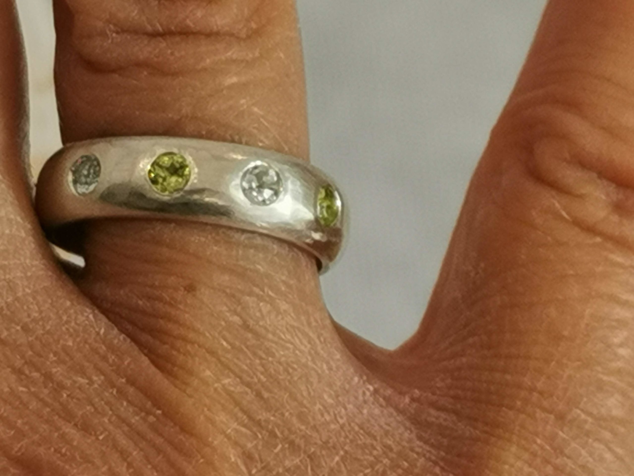 Chunky Sterling Silver Ring with Flush Set Gemstones - Image 2