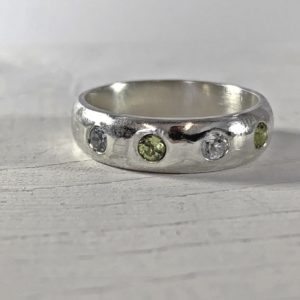 Chunky Sterling Silver Ring with Flush Set Gemstones
