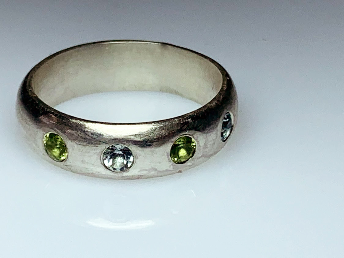 Chunky Sterling Silver Ring with Flush Set Gemstones - Image 7