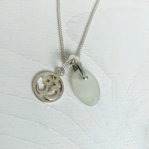 Natural Seaglass Pendant with Sterling Silver OM Charm