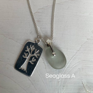 Natural Seaglass Pendant with Tree of Life Charm