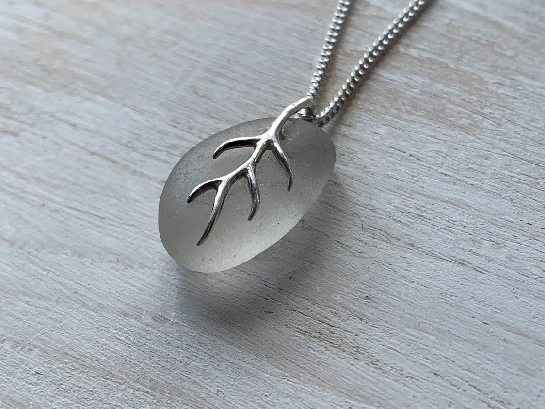Sterling Silver Necklace with Natural Seaglass Pendant