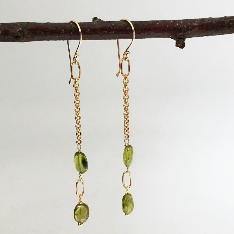 Long Chain Earrings with Peridot - Image 2
