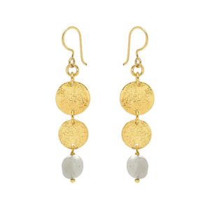 Triple Drop Gold Plated Moonstone Earrings