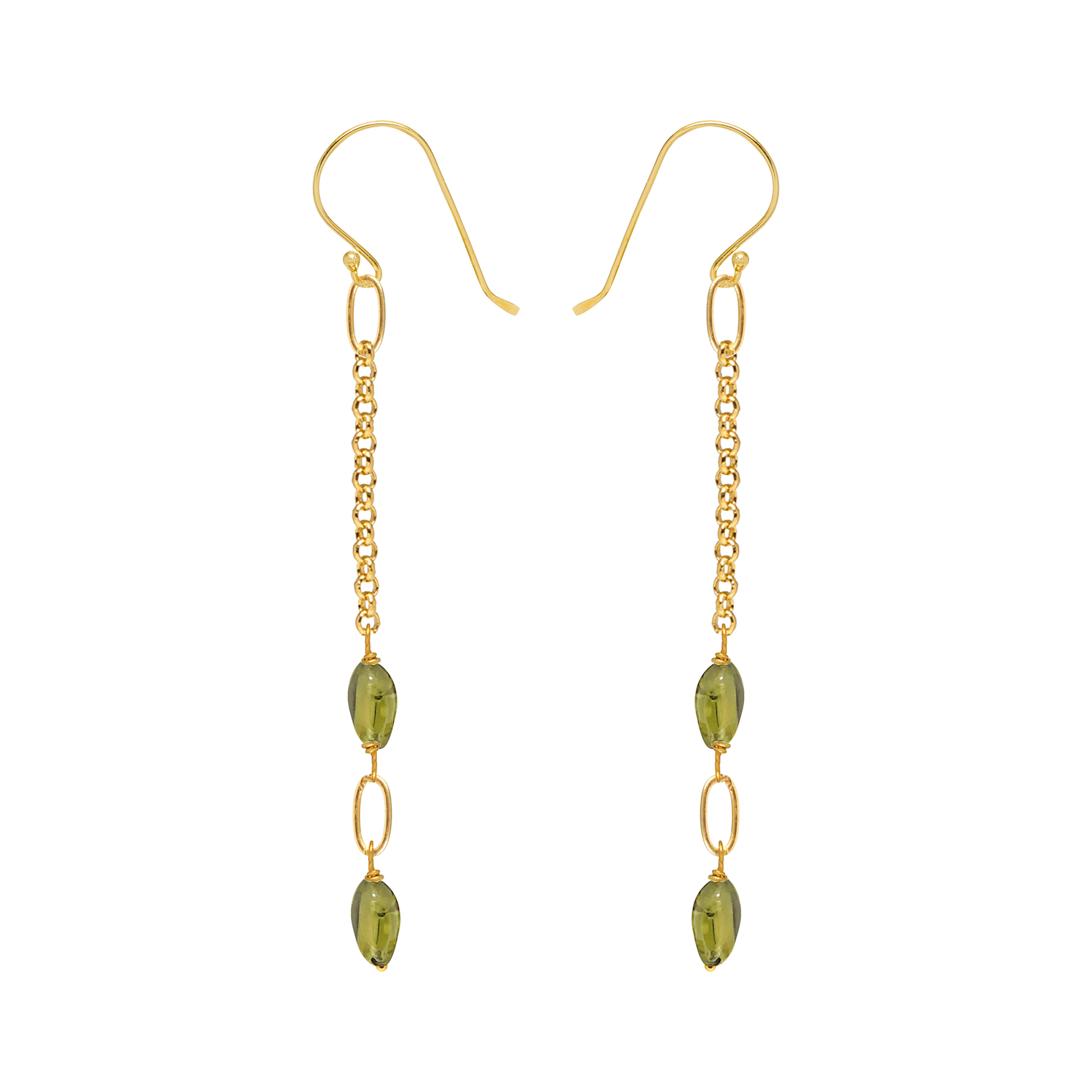 Peridot Earrings on Long Chain