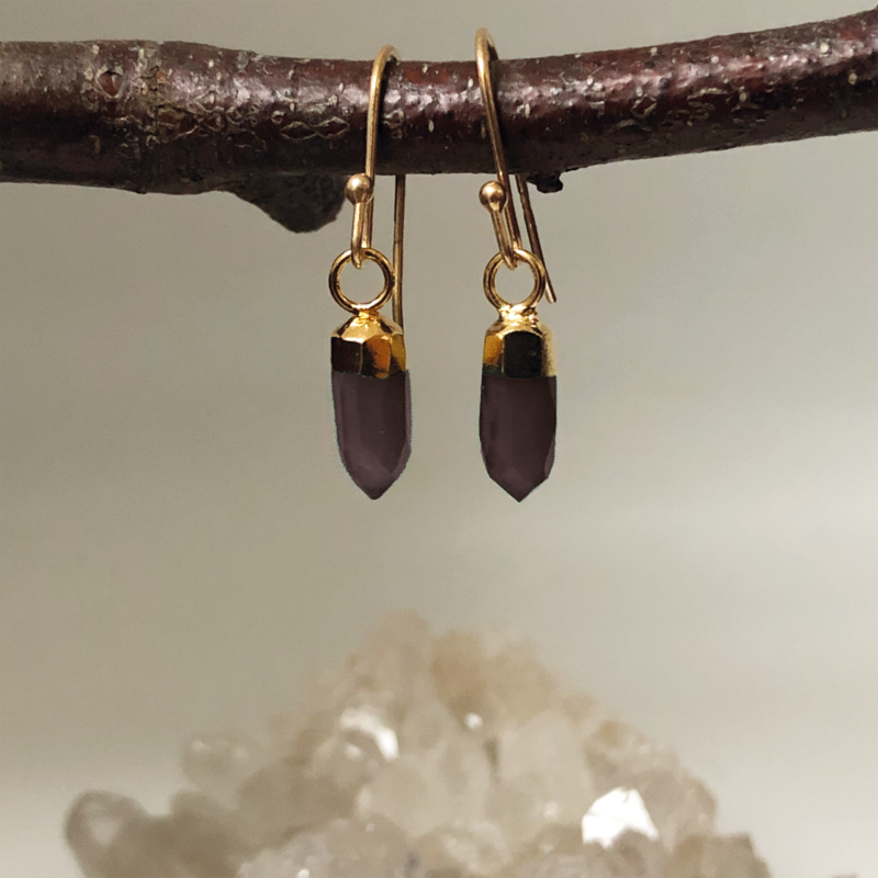 Gold Plated Earrings with Smokey Quartz